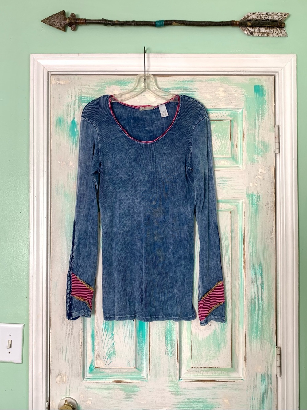 Gimmicks By BKE Blue Pieced Long Sleeve Thermal Waffle Knit Blouse Small